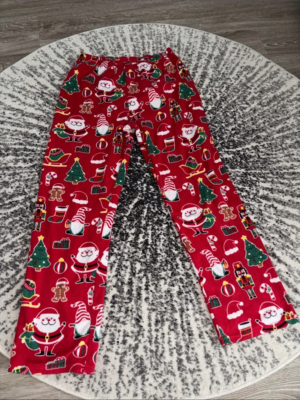 Kids Red Fleece Christmas Pajama Pants - Festive Holiday Print, Size 16